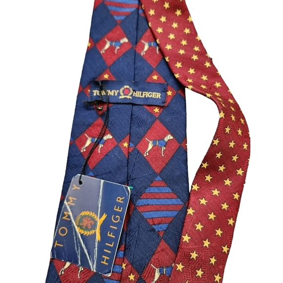 TOMMY‎ HILFIGER x VINTAGE Silk Tie Preppy 100% Silk New Old Stock NWT dog print - Picture 7 of 9